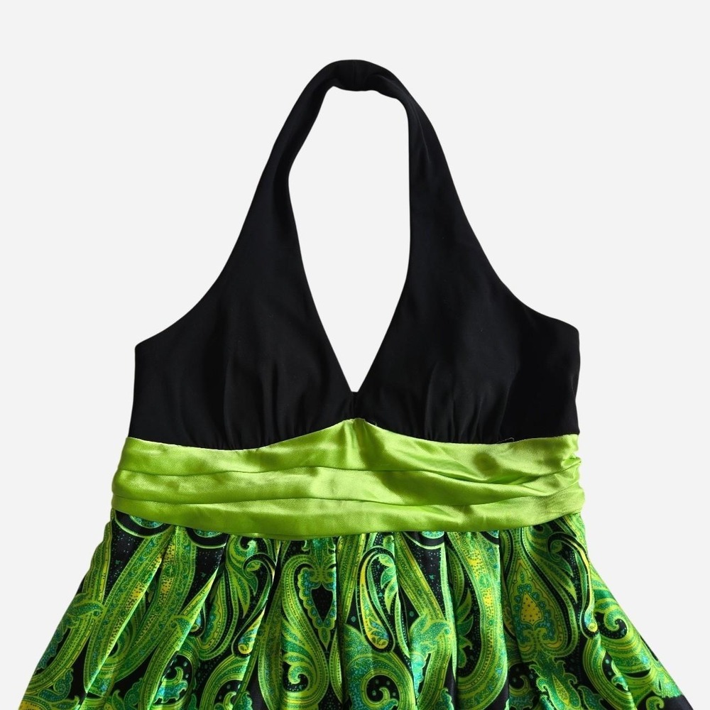 Vintage y2k halter bubble party dress / 2000s formal, prom, hoco, peacock, satin - Picture 2 of 8